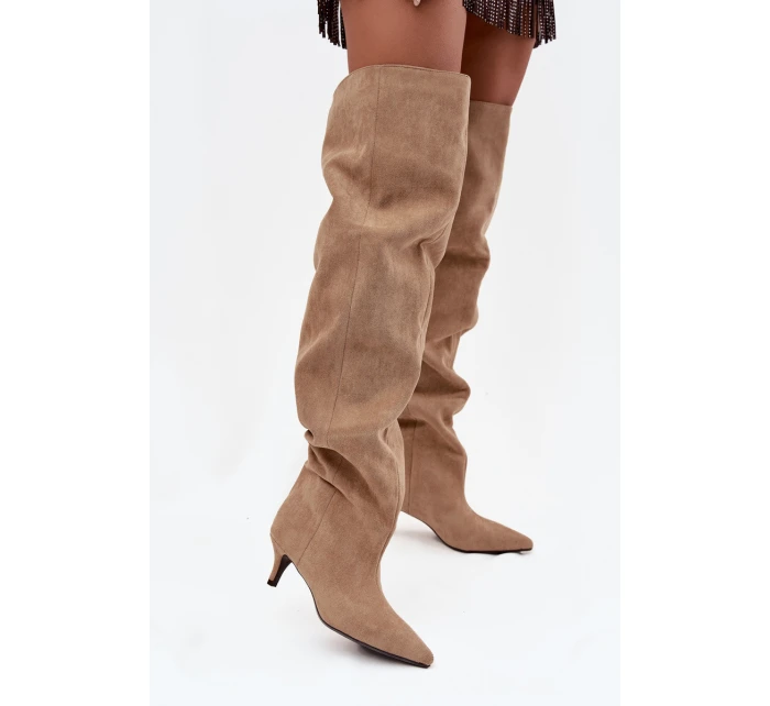 Nazouvací dámské kozačky na jehlovém podpatku Ysolienne – béžové