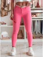 Dámské úzké kalhoty s páskem růžové model 21985379 - Dstreet