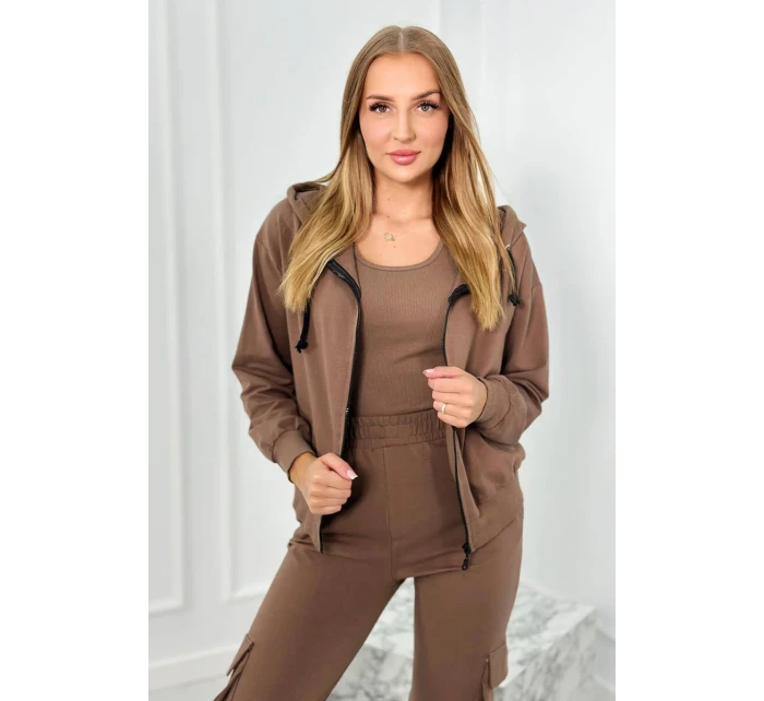 Set 3 v 1 mikina + top + kalhoty mocca