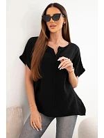 Dámská bavlněná oversize halenka s výstřihem do V a krajkou černá Dámská bavlněná oversize halenka s výstřihem do V a krajkou černá