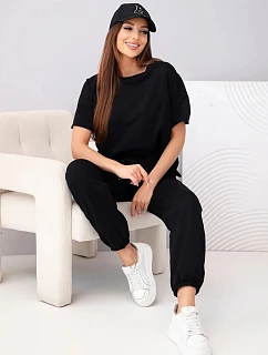 Dámská bavlněná souprava tričko s krátkým rukávem a teplákové kalhoty černý