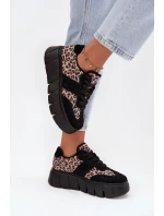 Semišové zateplené dámské tenisky na masivní platformě model 21707648 Panterka Černé - VINCEZA
