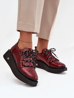 Kožené Lakované Dámské Mokasíny Na Platformě model 21710398 Bordó - Artiker