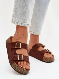 Dámské pantofle na korkové platformě se zlatými sponami model 21919300 - EVENTO