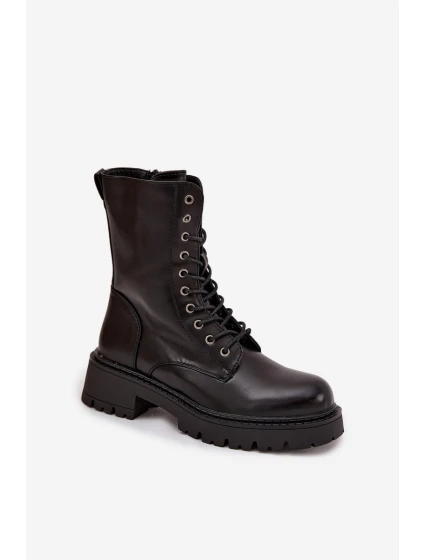 Botky workery dámské z eko kůže – černé Calesia