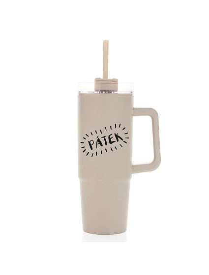 PÁTEK - béžový cestovní hrnek s průhledným víčkem 900 ml