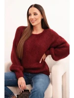 Svetr dámský s hrubým pletem z vlny a dlouhým rukávem bordó Svetr dámský s hrubým pletem z vlny a dlouhým rukávem bordó