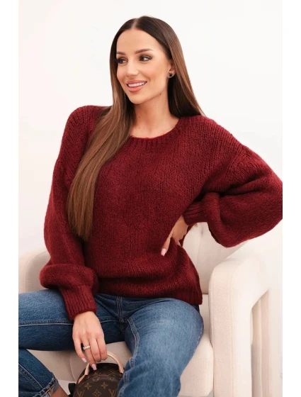 Svetr dámský s hrubým pletem z vlny a dlouhým rukávem bordó Svetr dámský s hrubým pletem z vlny a dlouhým rukávem bordó