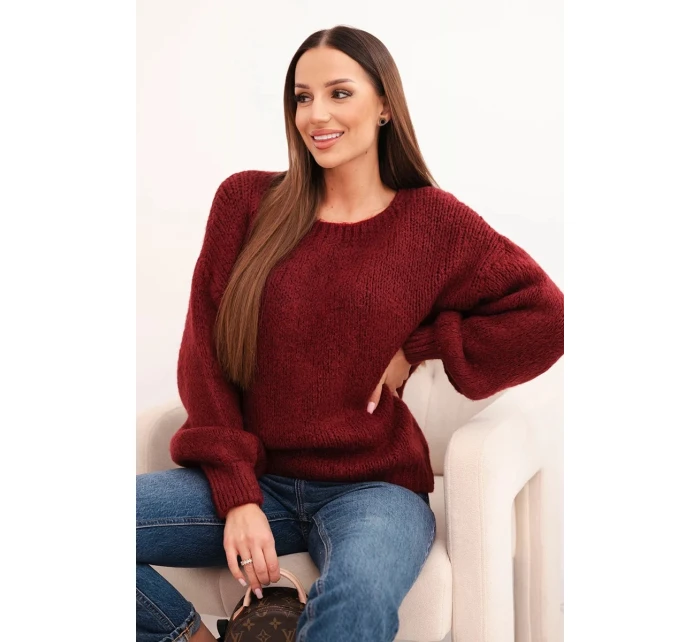 Svetr dámský s hrubým pletem z vlny a dlouhým rukávem bordó Svetr dámský s hrubým pletem z vlny a dlouhým rukávem bordó