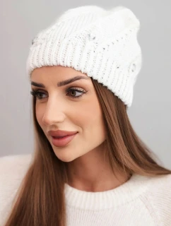 Dámská zimní čepice vlněná s krystaly a vzorem model 21859307 mocca - K-Fashion