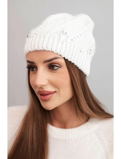 Dámská zimní čepice vlněná s krystaly a vzorem model 21859307 mocca - K-Fashion