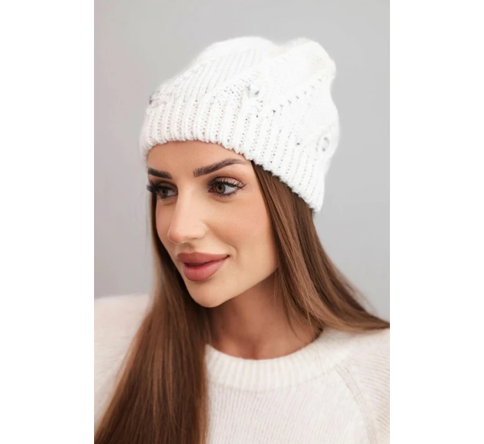 Dámská zimní čepice vlněná s krystaly a vzorem model 21859307 mocca - K-Fashion
