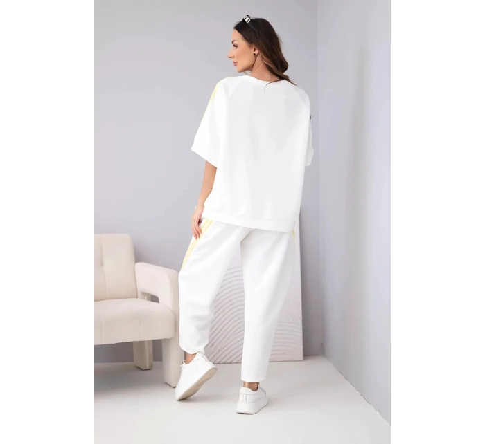 Dámský komplet máslový z viskózy mikina a kalhoty s lampasy bílý