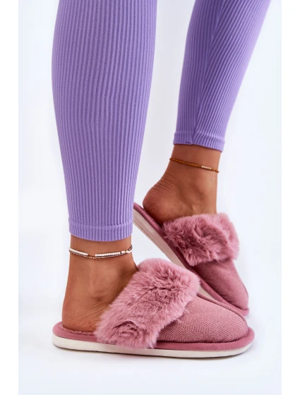 Dámské zateplené pantofle s kožíškem Tmavě růžové model 21603686 - Boto Dámské zateplené pantofle s kožíškem Tmavě růžové model 21603686 - Boto
