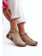 Vzorované kožené boty Maciejka 03426-02 Béžové