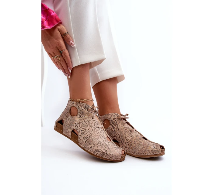 Vzorované kožené boty Maciejka 03426-02 Béžové