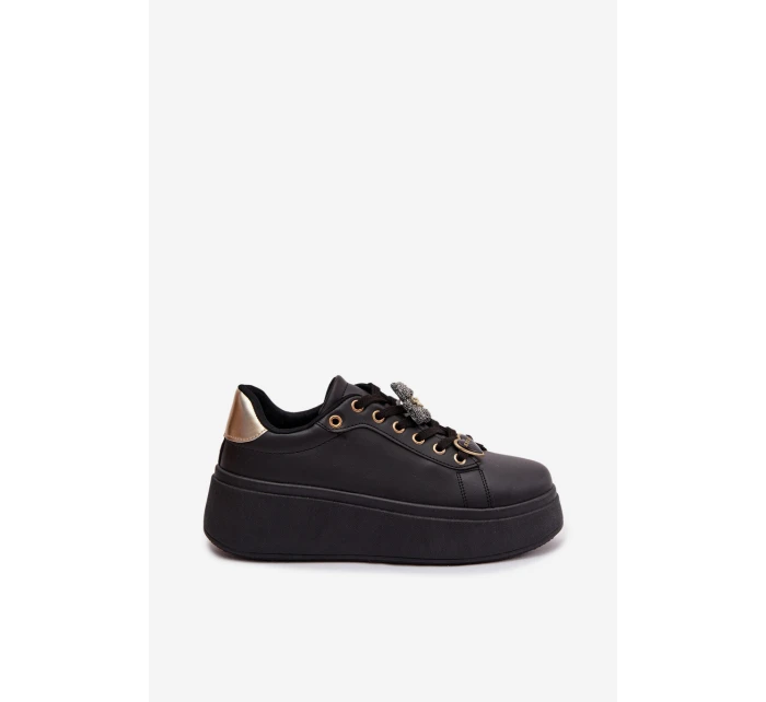 Dámské tenisky na platformě s přezkami Medvěd Srdce Černé Selorissa Dámské tenisky na platformě s přezkami Medvěd Srdce Černé Selorissa