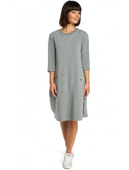 B083 Oversized šaty s přední kapsou - šedé B083 Oversized šaty s přední kapsou - šedé