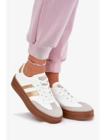 Dámské tenisky na platformě z eko kůže Elaraven – bílo-zlaté Dámské tenisky na platformě z eko kůže Elaraven – bílo-zlaté