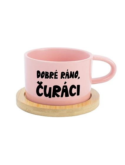 DOBRÉ RÁNO, ČURÁCI - růžový hrníček makronka 200 ml