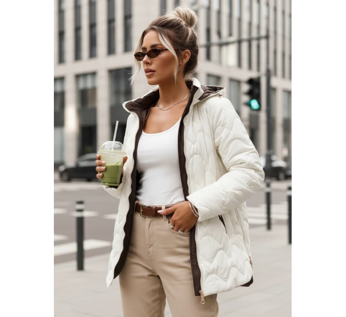 Dámská prošívaná přechodná bunda s odepínací kapucí ecru TY5624