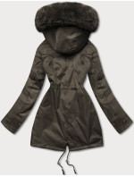 Dámská zimní bunda v khaki barvě s kožešinovou podšívkou (B550-11)