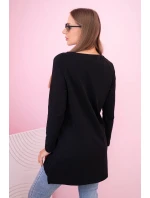 Dámská halenka s kapsami a ozdobným potiskem černý Dámská halenka s kapsami a ozdobným potiskem černý