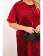 Dámská Plus Size šaty s flitry a krajkovým model 21486192 bordová - K-Fashion