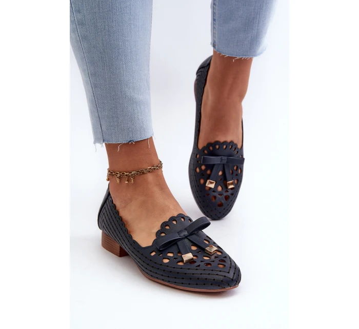 Dámské lodičky s detaily a mašlí tmavě modré model 21658375 - Boto