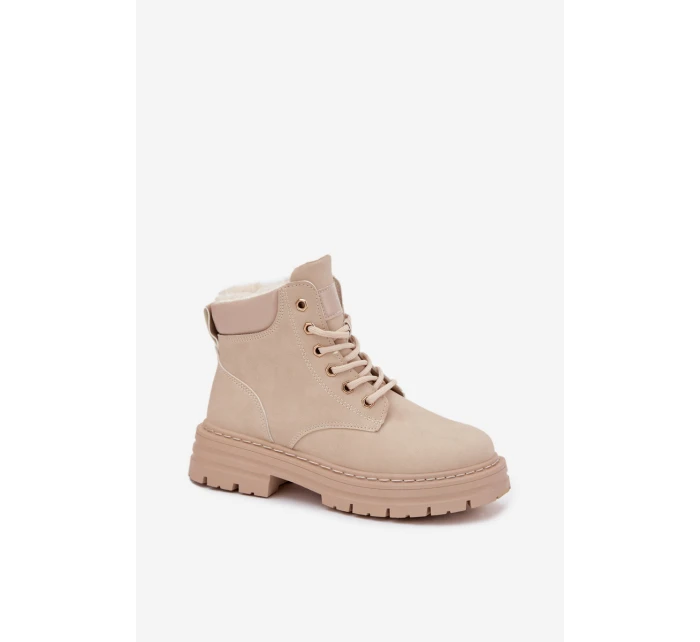 Dámské zimní boty s kožíškem na zip světle béžové Tharika