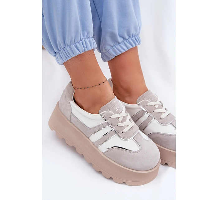 Semišové tenisky na platformě model 22095152 bílé - Goe