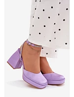 Dámské sandály s masivním podpatkem typu sloupek s páskem a kamínky Fialové Seraphina Dámské sandály s masivním podpatkem typu sloupek s páskem a kamínky Fialové Seraphina