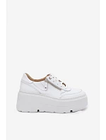 Kožené dámské tenisky na masivní platformě model 22130428 Bílé - Zazoo