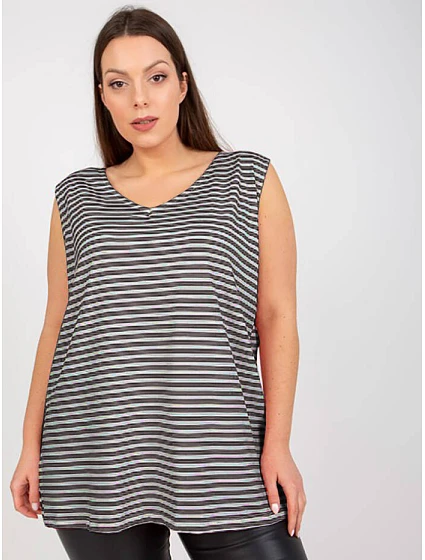 Bavlněný pruhovaný top plus size tmavě modro-bílý (7952) Bavlněný pruhovaný top plus size tmavě modro-bílý (7952)