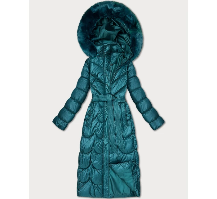 Klasický prošívaný kabát v mořské barvě s kapucí Minority (T3-2620#-56)