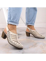 Kožené sandály na podpatku Rieker W RKR49B beige Kožené sandály na podpatku Rieker W RKR49B beige