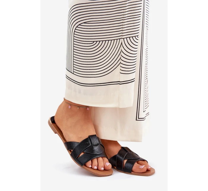 Ploché Dámské Pantofle S Proplétajícími Se Pásky Černé Selaenor Ploché Dámské Pantofle S Proplétajícími Se Pásky Černé Selaenor