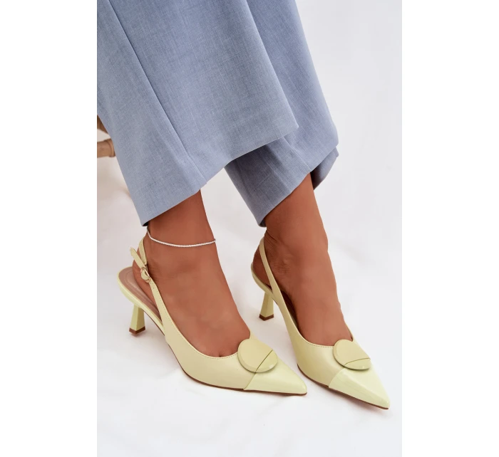 Dámské sandály na podpatku s ozdobným detailem Žluté Mariae