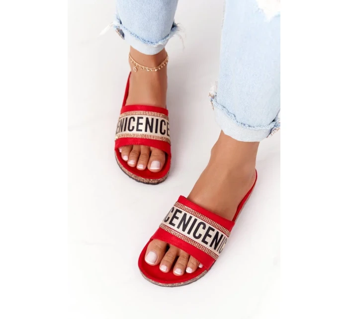 Nazouváky Na Korkové Podrážce Se Zirkony červené Be Nice Nazouváky Na Korkové Podrážce Se Zirkony červené Be Nice