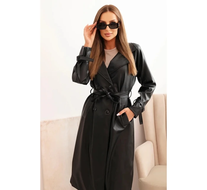 Dámský kabát z eko kůže 4467 Černá - K-Fashion Dámský kabát z eko kůže 4467 Černá - K-Fashion