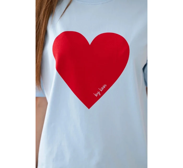 Bavlněná halenka s potiskem srdce modrý Bavlněná halenka s potiskem srdce modrý