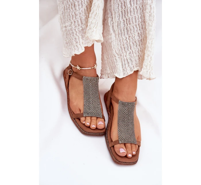 Plné Elegantní Dámské Sandály S  Hnědé model 21693526 - Artiker
