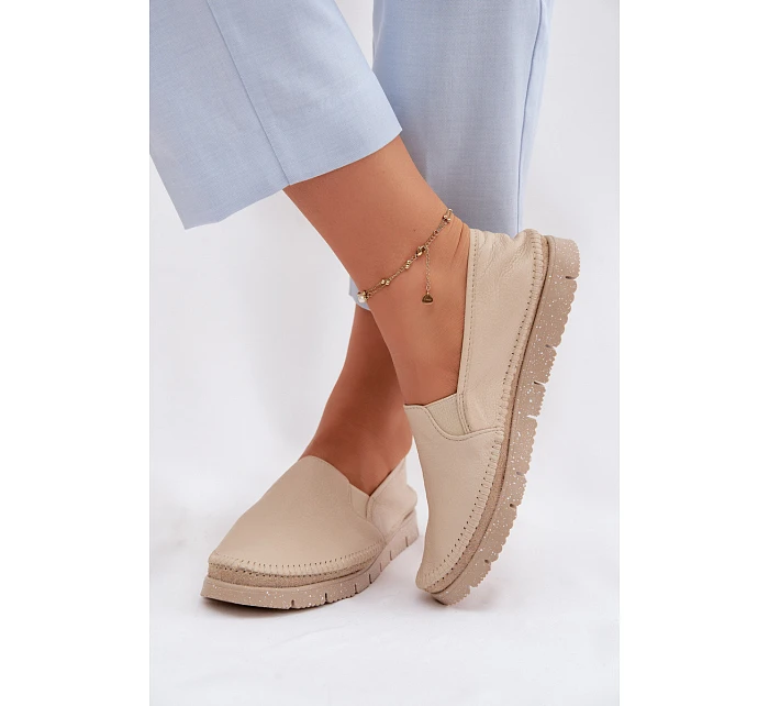 Dámské nazouvací kožené polobotky model 22100741 Béžové - Maciejka Dámské nazouvací kožené polobotky model 22100741 Béžové - Maciejka