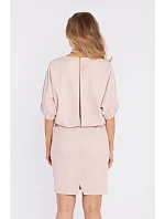 M904 Blůzové šaty s rozparkem na zádech - světle béžové