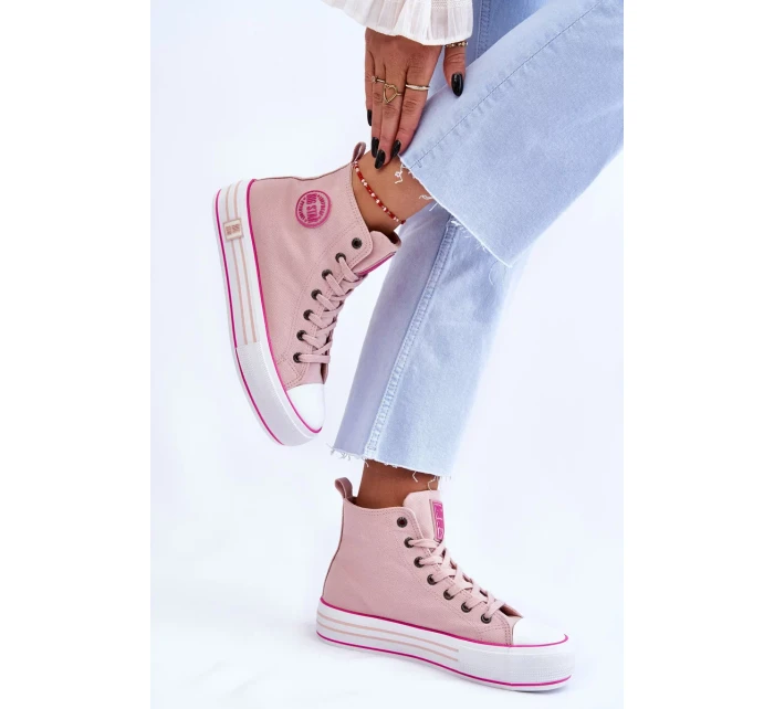 Dámské vysoké textilní tenisky na platformě Big Star LL274186 Růžová Dámské vysoké textilní tenisky na platformě Big Star LL274186 Růžová