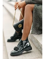 Kožené Lakované Kotníkové Boty s Ozdobou Zateplené D&A Černé Kožené Lakované Kotníkové Boty s Ozdobou Zateplené D&A Černé