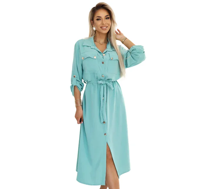 model 20998768 Midi košilka se zlatými knoflíky a vázáním MINT - numoco basic