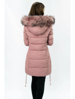 Prošívaná dámská zimní bunda ve starorůžové barvě s kapucí (7690)