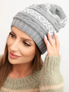 Dámská zimní čepice s vzorem a vlnou model 21725332 šedá - K-Fashion