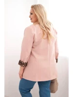 Dámská model 21959082 bunda Plus Size s podšívkou v leopardím vzoru tmavě pudrově růžová - K-Fashion